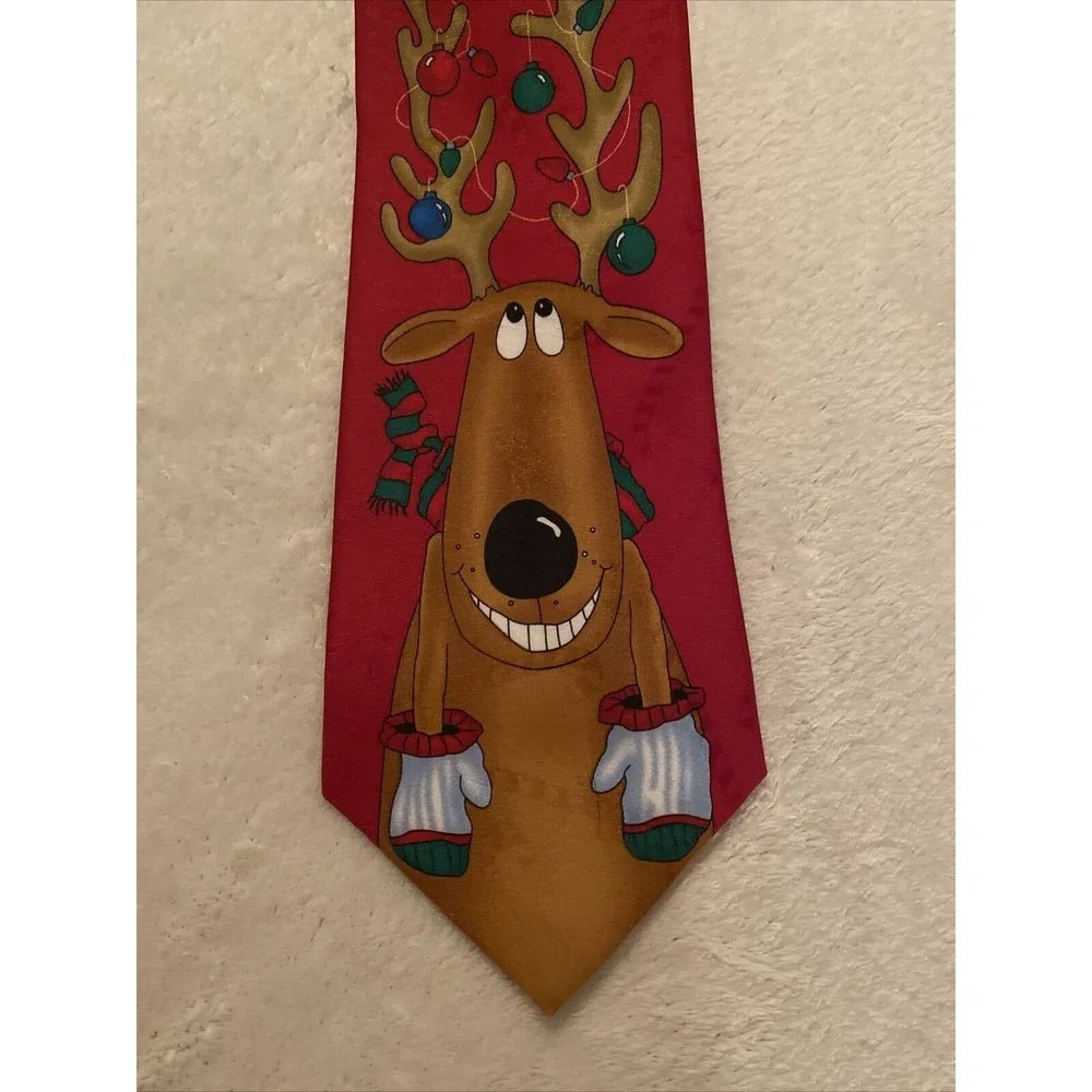 Hallmark Yule Tie Greetings Mens Neck Tie Reindeer Christmas Red classic
